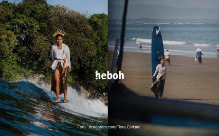 Flora Christin, Atlet Peselancar Longboard Indonesia Terlihat Kenakan Kebaya Bali Saat Surfing